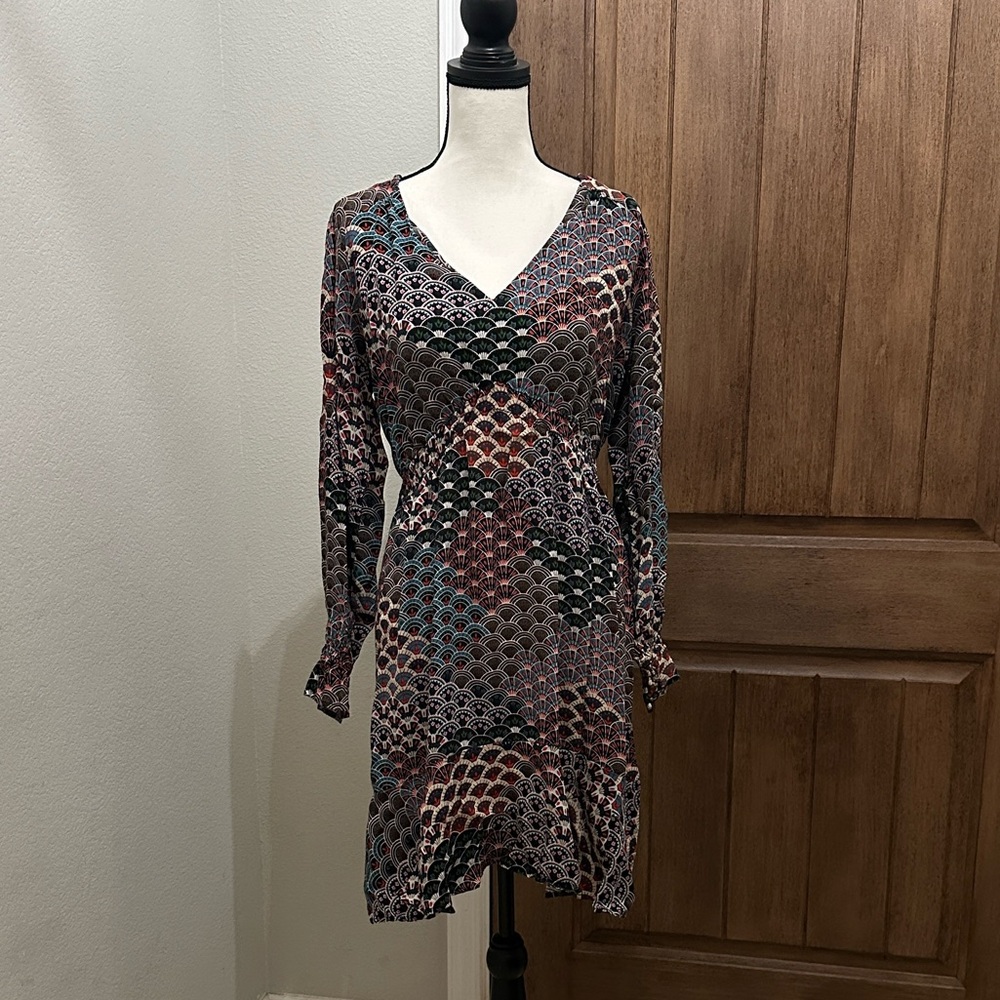 Anthropologie Maeve - Monaco Geometric Long Sleeve Dress in Multicolor EUC